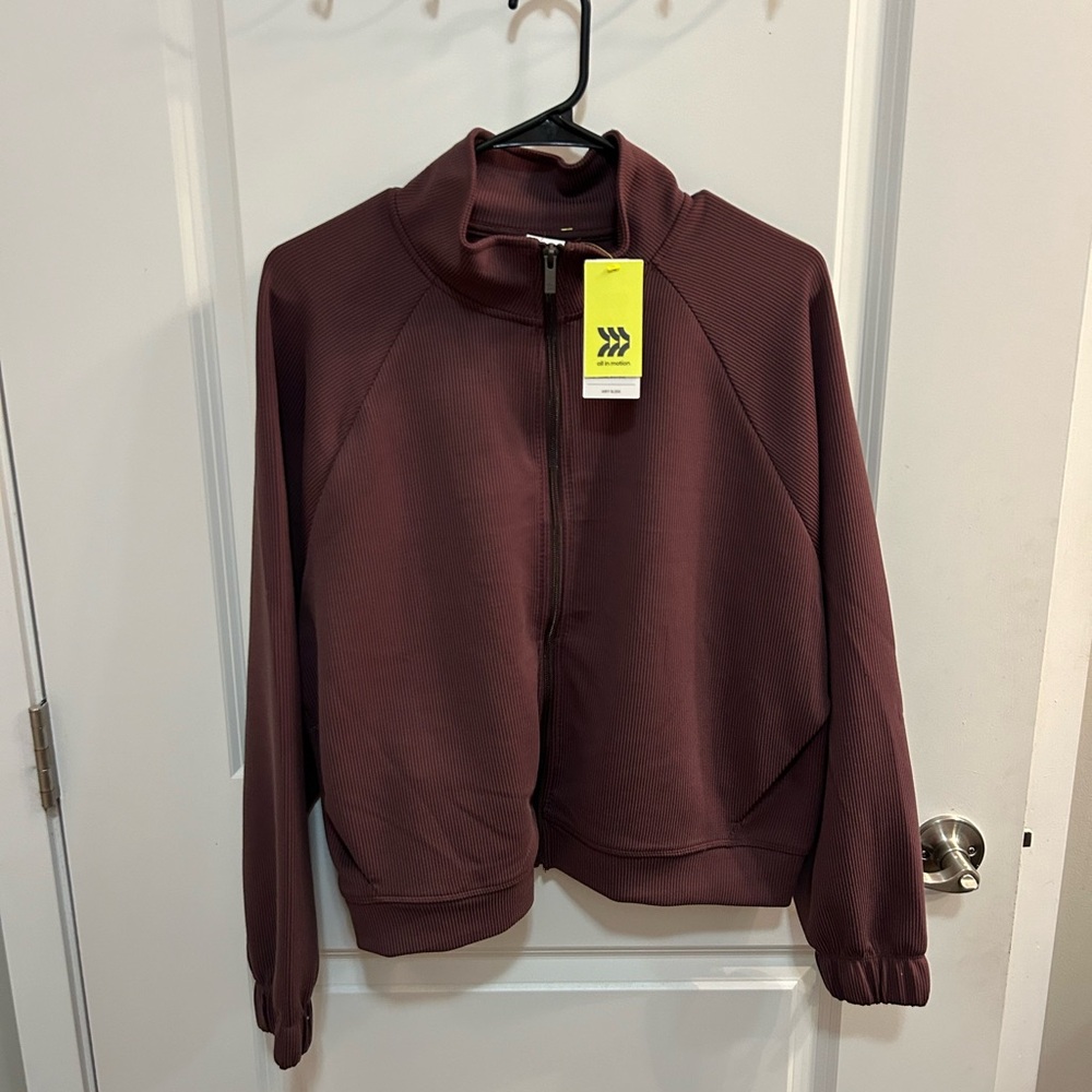 All in Motion Airy Sleek Brown Ribbed Full-Zip Jacket Size L